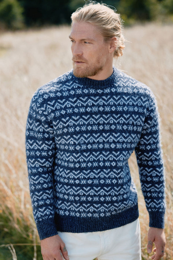 Charcoal Grey/White Fairisle Relaxed Fit Brushed Pattern Crew Jumper