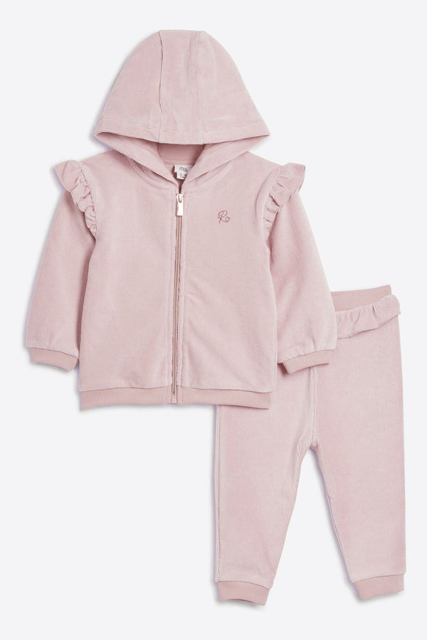 River Island Pink Baby Girls Velour Zip Thru Set