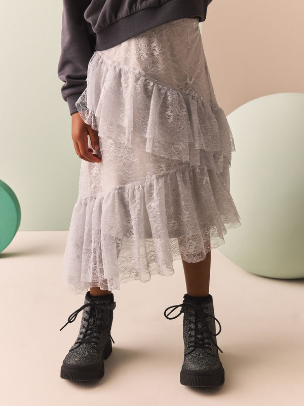 Grey Lace Tiered Skirt (3-16yrs)