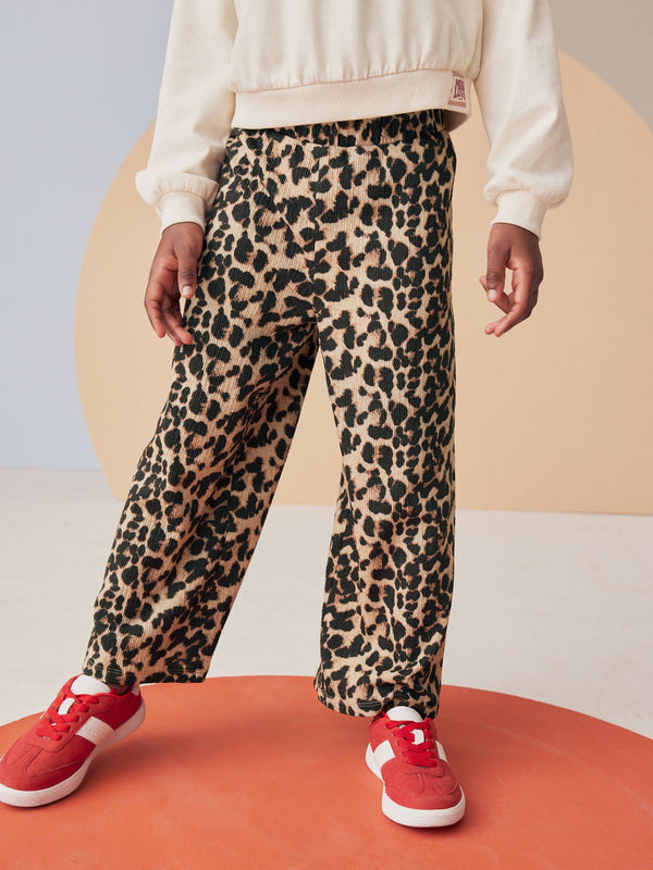 Leopard Print Textured Wide Leg Trousers (3-16yrs)
