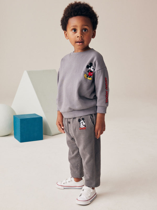 Charcoal Grey Mickey Sweatshirt and Stripe 100% Cotton Joggers Set (3mths-8yrs)