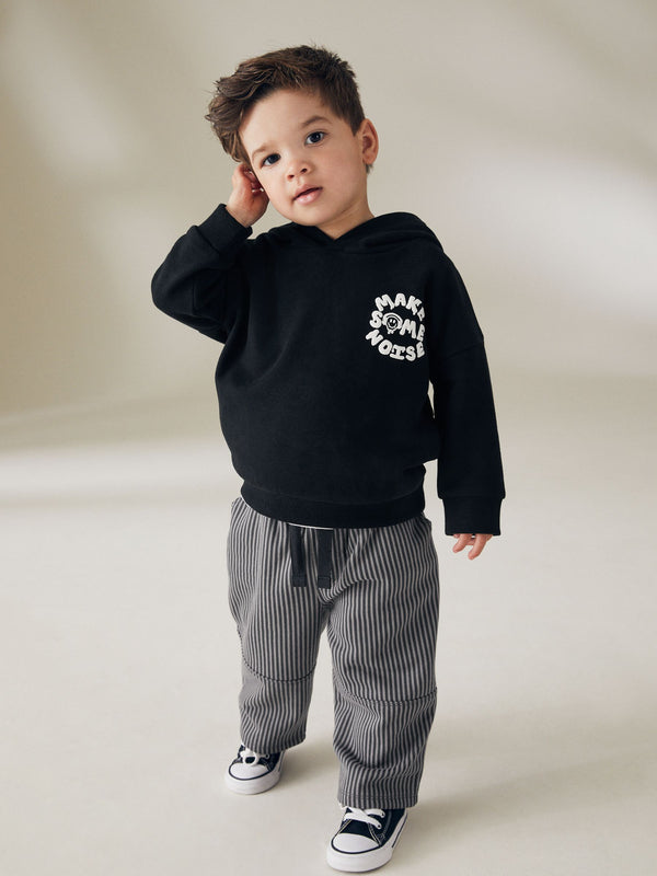 Black Stripe Hoodie and Carpenter Joggers Set (3mths-7yrs)