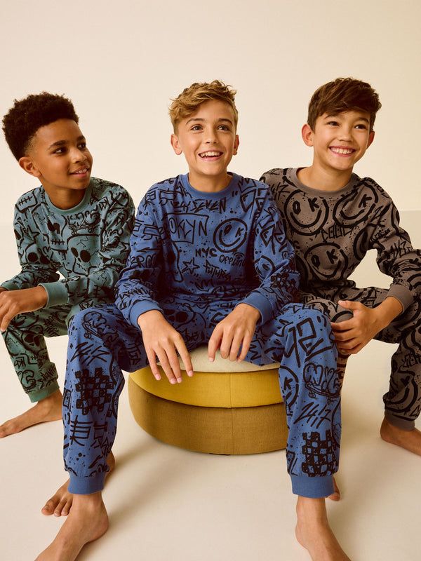 Blue/Green/Neutral Character Long Sleeve Pyjamas 3 Pack (3-16yrs)