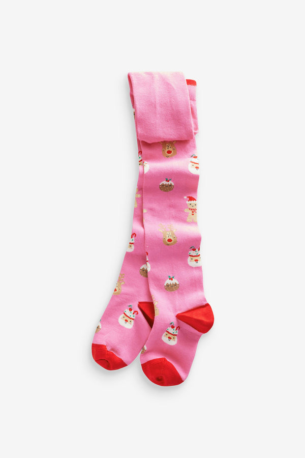 Pink Cotton Rich Christmas Character Tights