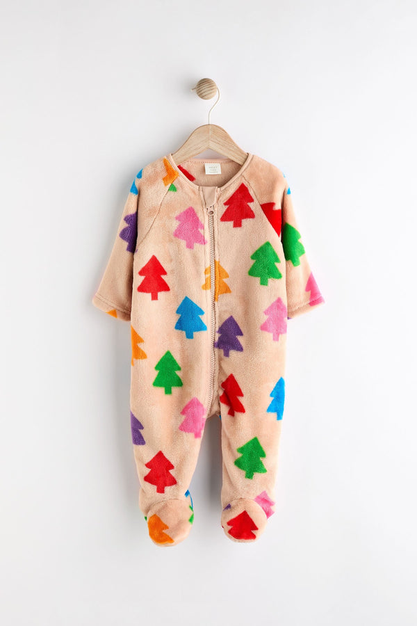 Ecru Baby Chirstmas Tree Fleece Sleepsuit