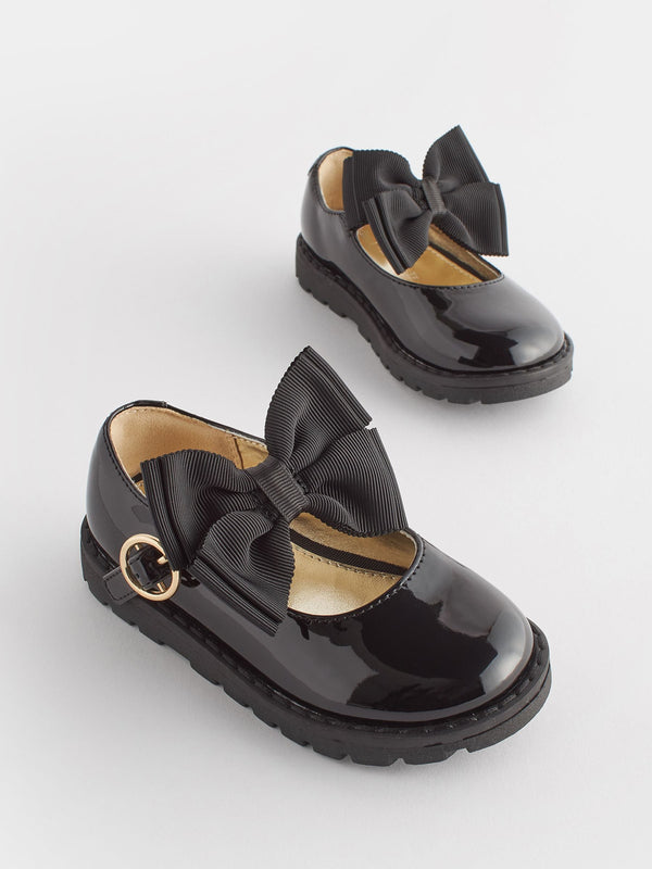 Black Wide Fit (G) Chunky Bow Mary Jane School Shoes