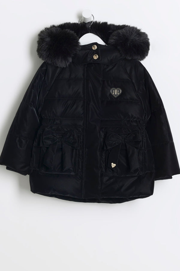 River Island Black Girls High Shine Padded Coat