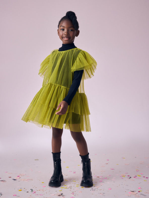 Lime Green 2-in-1 Mesh Party Dress (3-16yrs)