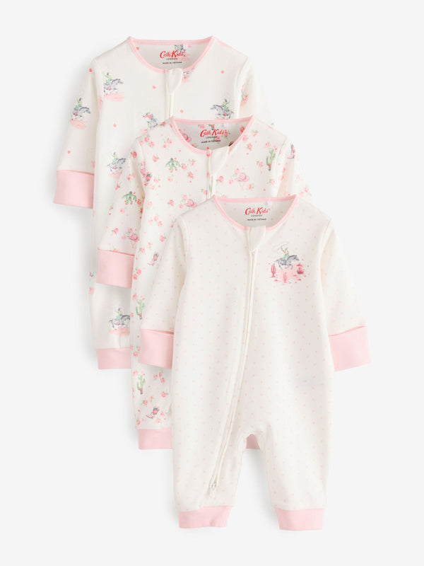 Pink/White Floral Baby 100% Cotton Sleepsuits 3 Pack