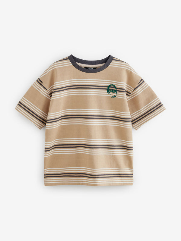 Stone Relaxed Fit Stripe Heavyweight Short Sleeve T-Shirt (3-16yrs)