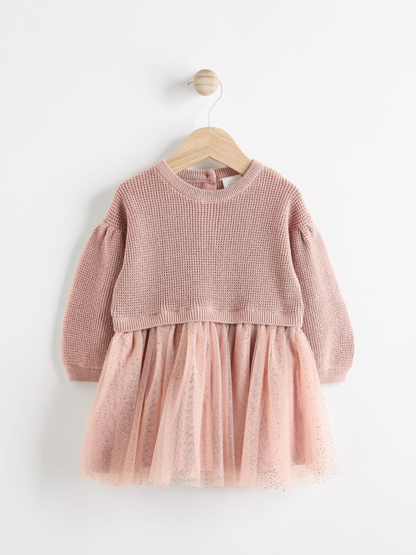 Dusky Pink Twofer Mesh Baby Dress(immediate)