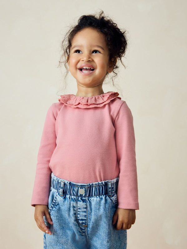 Pink Long Sleeve Collar Top (3mths-7yrs)