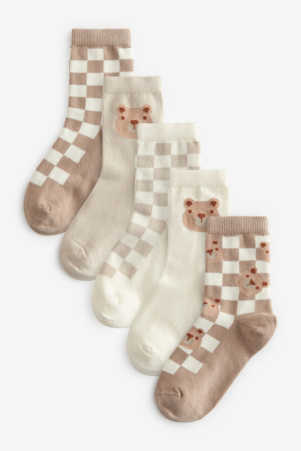 Neutral Bears Print Cotton Rich Socks 5 Pack