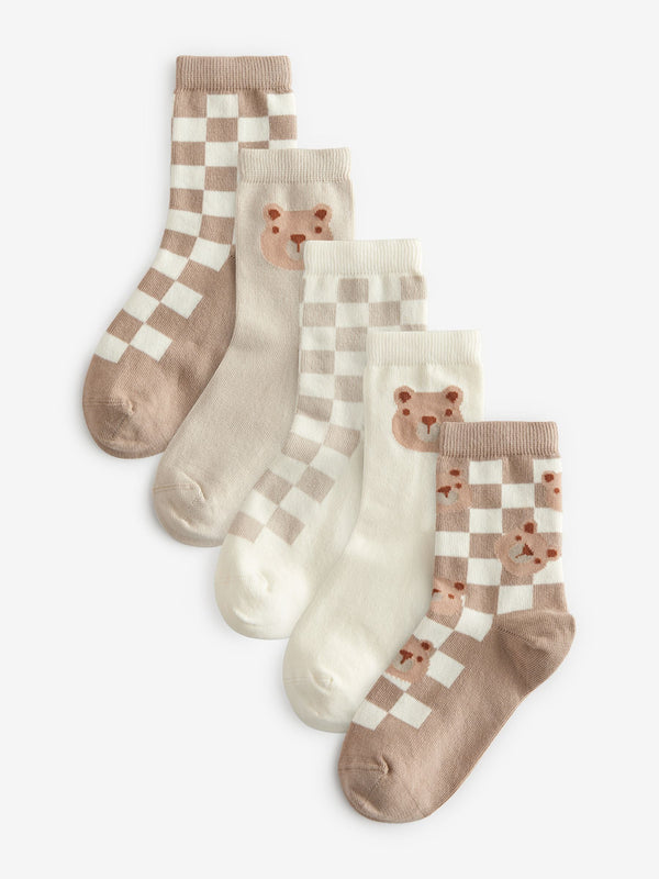 Neutral Bears Print Rich Socks 5 Pack