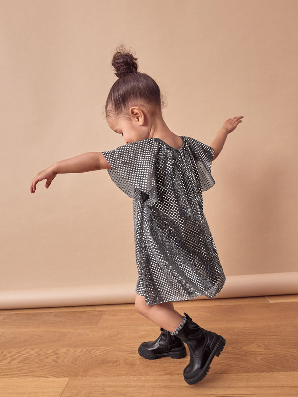 Charcoal Bow Sequin Party Angel Sleeve Dress (3mths-10yrs)