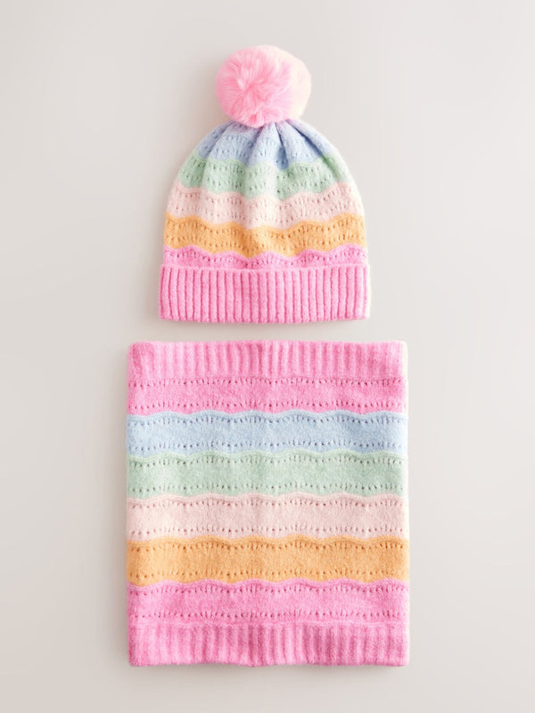Multi Rainbow Hat And Snood Set (1-16yrs)