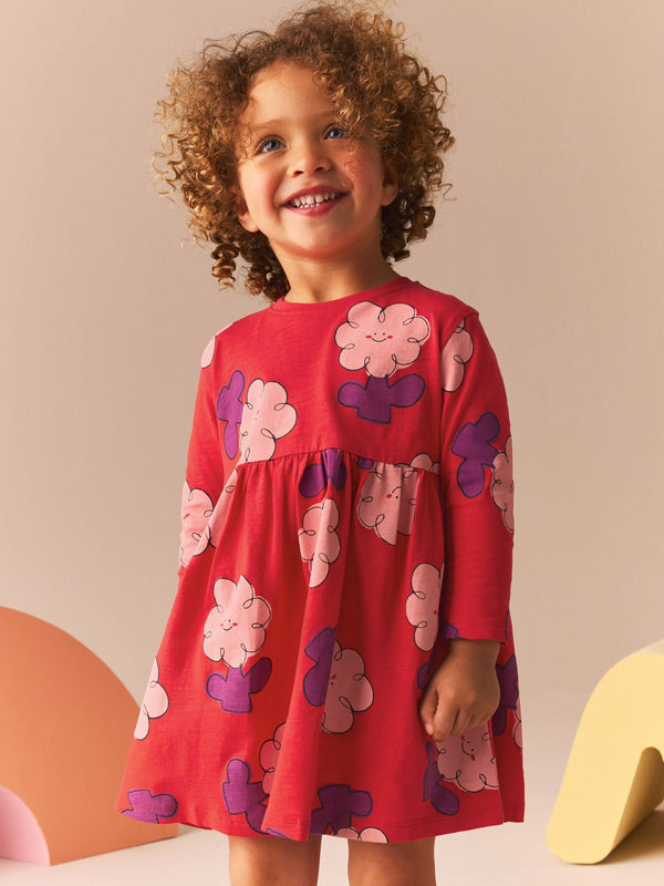 Red Long Sleeve Jersey Dress (3mths-7yrs)