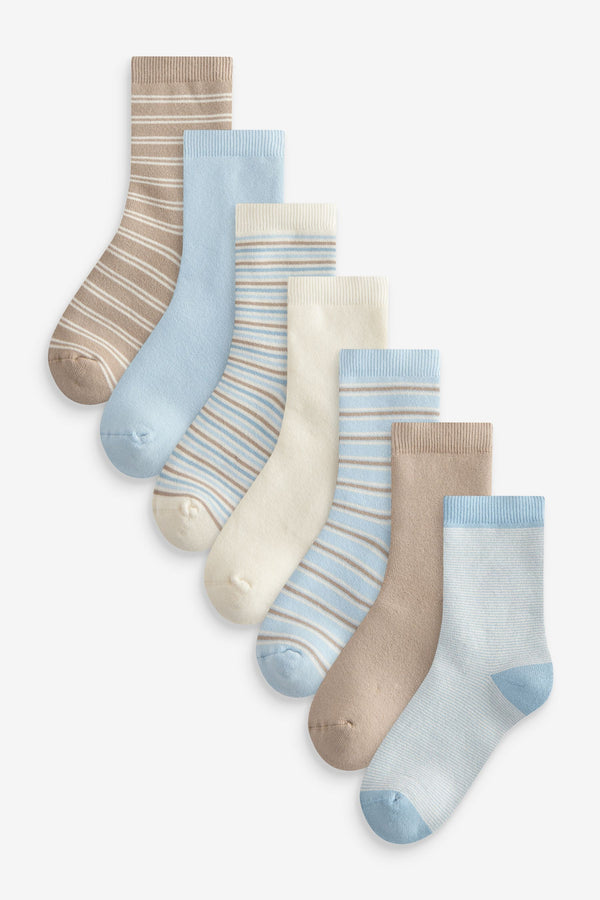 Blue/Neutral Stripe Cosy Terry Cotton Rich Socks 5 Pack