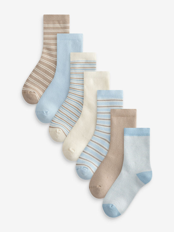 Blue/Neutral Stripe Cosy Terry Cotton Rich Socks 7 Pack