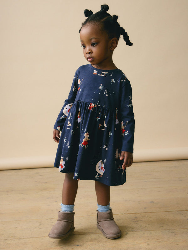 Navy Blue Long Sleeve Jersey Christmas Dress (3mths-7yrs)