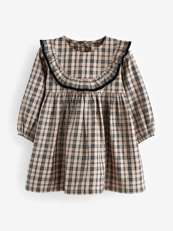 Neutral Check Ruffle Dress(immediate)