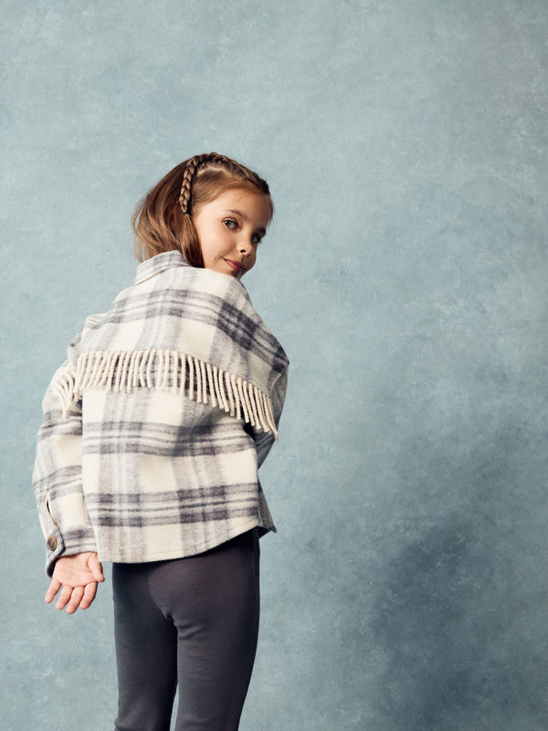 Neutral Check Fringed Shacket (3-16yrs)