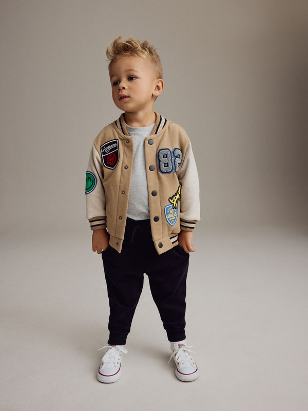 Tan Brown Badged Jersey Bomber And Joggers Set (3mths-7yrs)