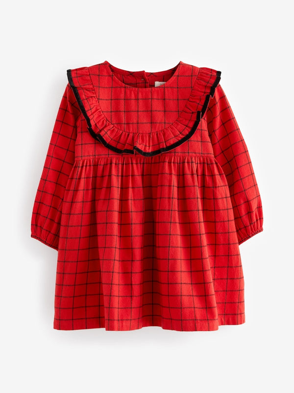 Red Grid Check Ruffle Dres(immediate)