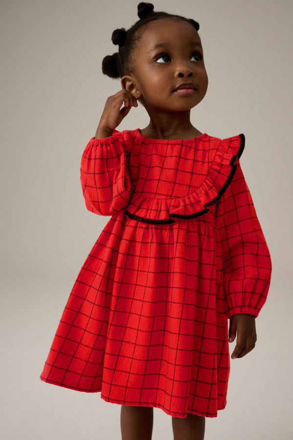 Red Grid Check Ruffle Dress (3mths-10yrs)