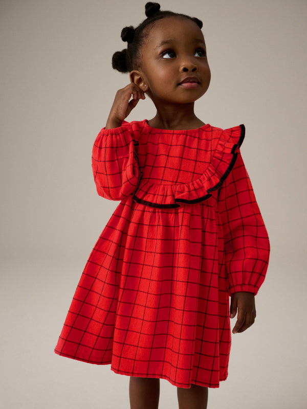 Red Grid Check Ruffle Dress (3mths-10yrs)