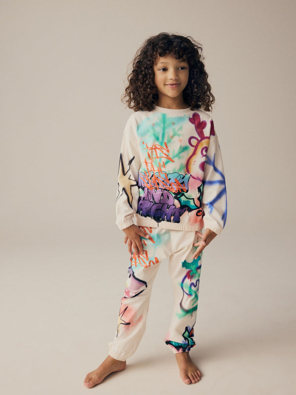 Cream/Pink/Green 100% Cotton Reindeer Christmas Joggers (3-16yrs)