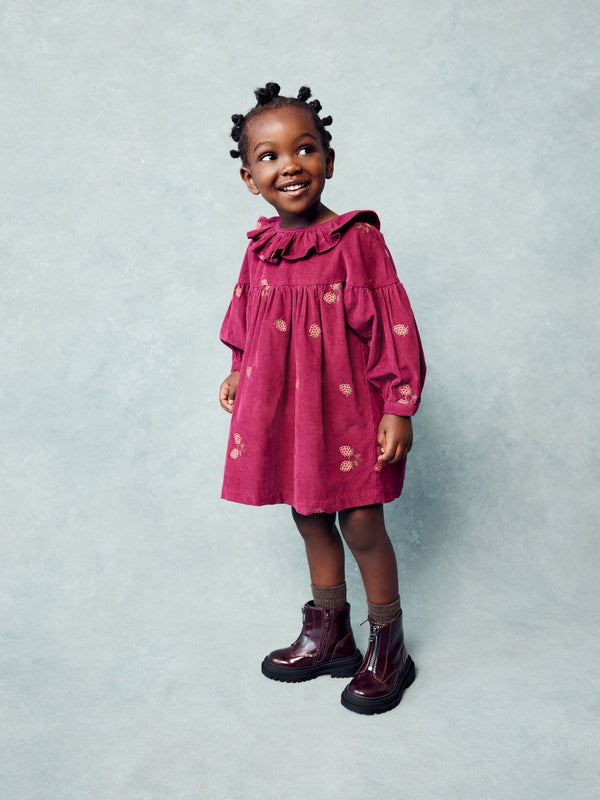 Pink Raspberry Embroidered Collar 100% Cotton Dress (3mths-8yrs)