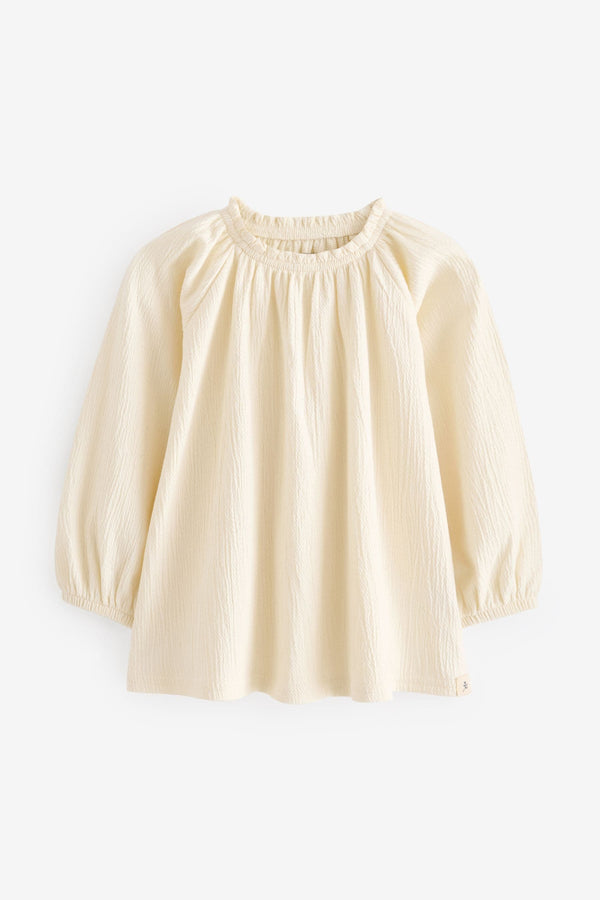 Cream Long Sleeve Gathered Neck Blouse (3mths-7yrs)