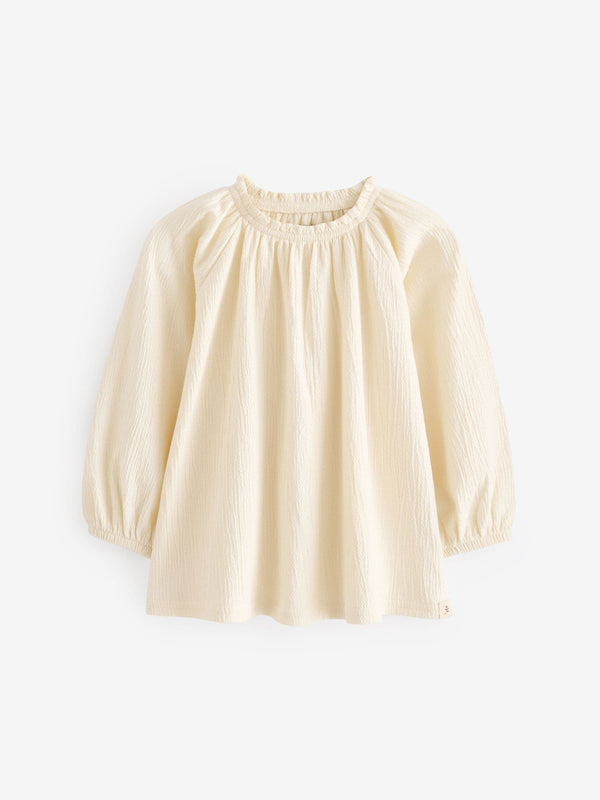 Cream Long Sleeve Gathered Neck Blouse (3mths-7yrs)