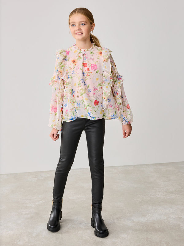 Baker by Ted Baker Pink 2 Piece Floral Blouse and PU Leggings Set