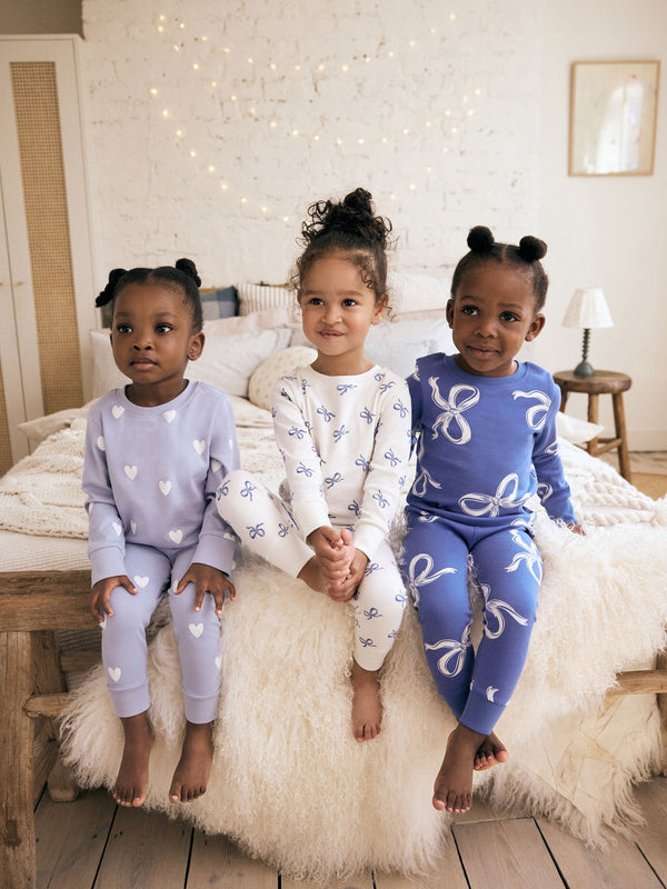 Blue/ Cream Bow Snuggle Pyjamas 3 Pack (9mths-16yrs)