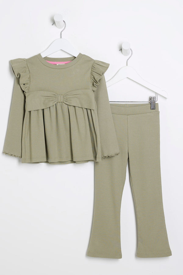 River Island Green Girls Bow Peplum Kickflare Set