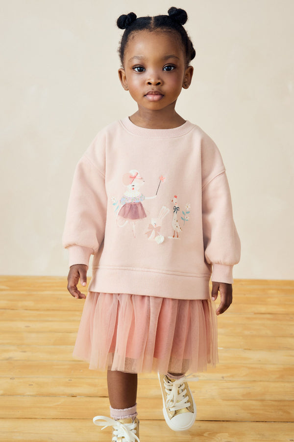 Light Pink Character Sweat Mesh Dress (3mths-7yrs)