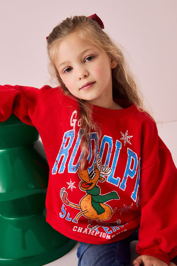 Red Rudolph Christmas Sweatshirt (3-16yrs)