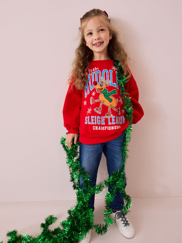Red Rudolph Christmas Sweatshirt (3-16yrs)