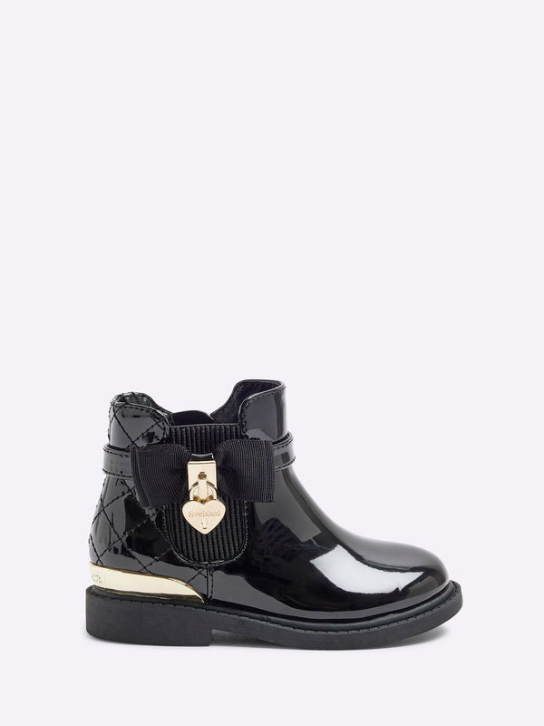 River Island Black Patent Bow Padlock Boots