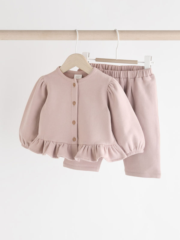 Mauve Purple Frill Hem Baby Sweat Jumper & Trousers Set(immediate)