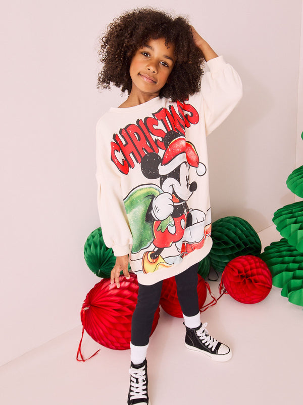 Ecru White Mickey Mouse Christmas License Oversized Sweatshirt (3-16yrs)
