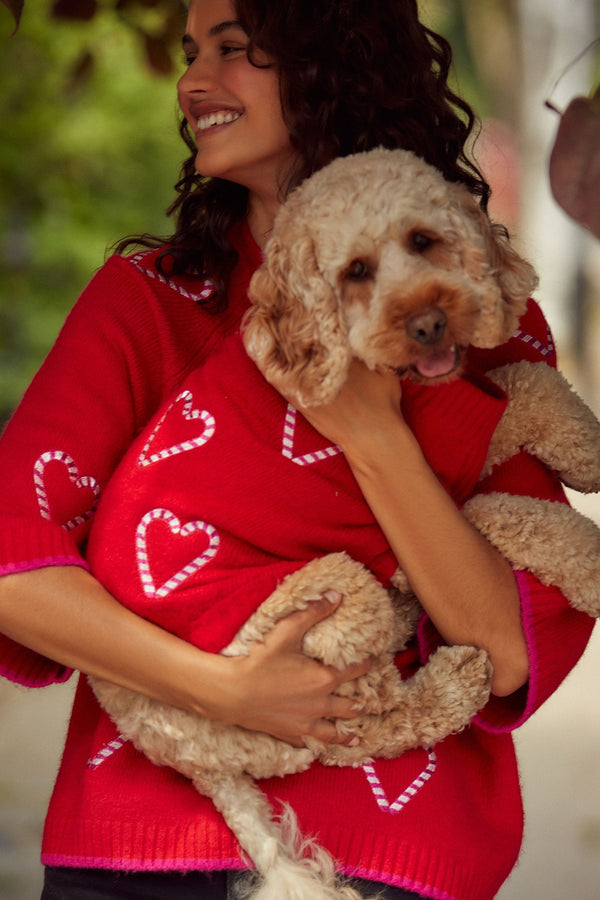 Red Candy Cane Heart Christmas Dog Jumper