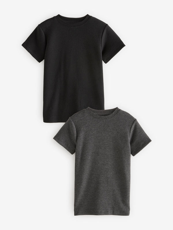 Black/Charcoal Grey Thermal Short Sleeve T-Shirts 2 Pack (2-16yrs)