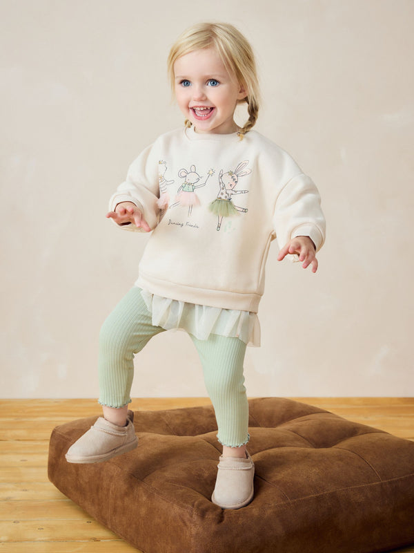 Pale Pink Mesh Hem Sweatshirt & Leggings Set immediate