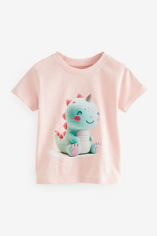 Pink Cute Dino 100% Cotton Short Sleeve T-Shirt (3mths-7yrs)