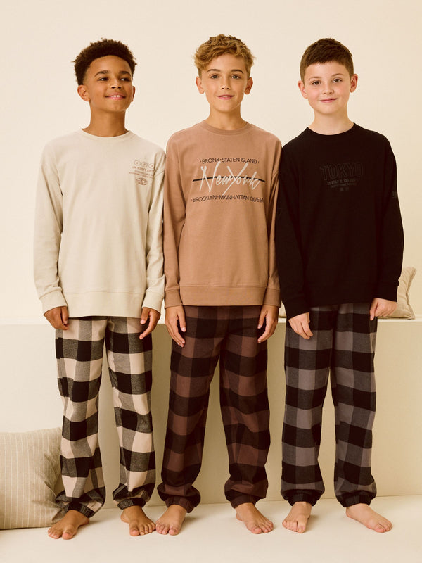 Neutral/Black Woven Check Pyjamas 3 Pack (3-16yrs)