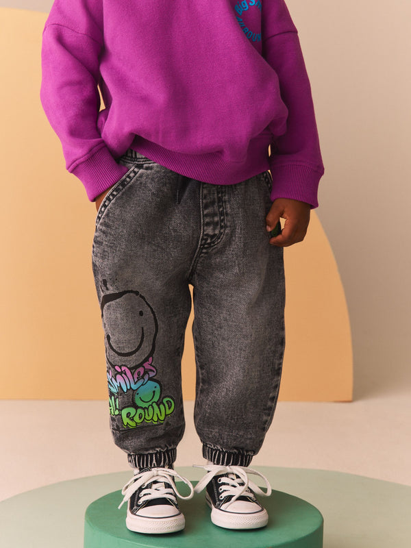 Black Denim 100% Cotton Graffiti Print Jeans (3mths-7yrs)