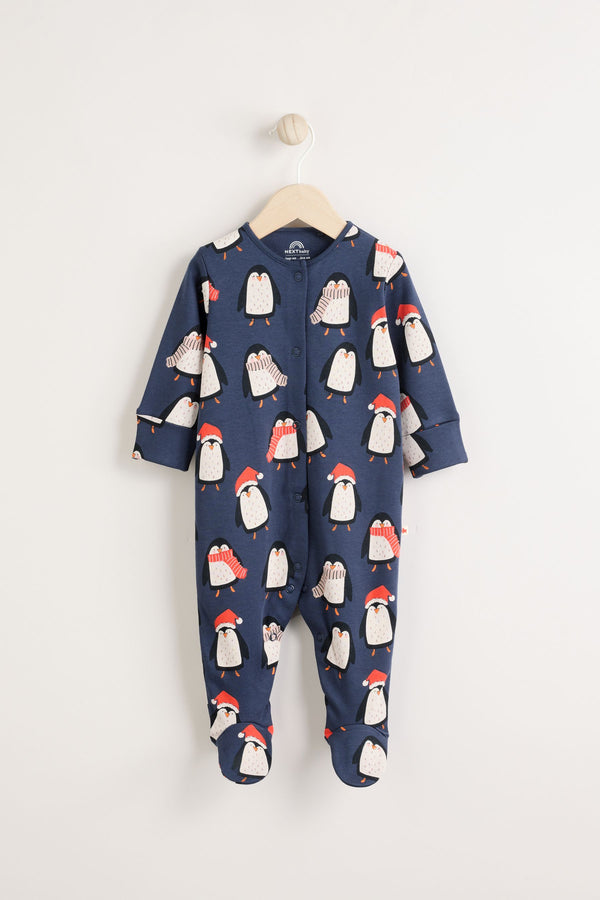 Navy Baby Matching Family Christmas Penguin 100% Cotton Sleepsuit (0mths-2yrs)